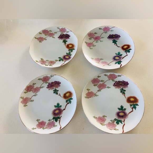 1940 Set of 3 Japanese Kutani Porcelain |  Hand printed Overglaze Enamel Plate - Picture 3 of 6